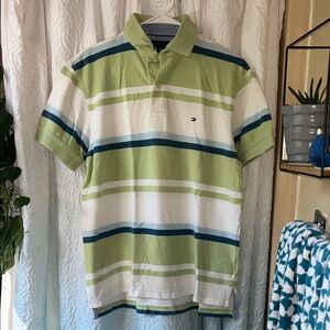 Tommy Hilfiger Men's Polo Shirt with Green and Blue Stripes